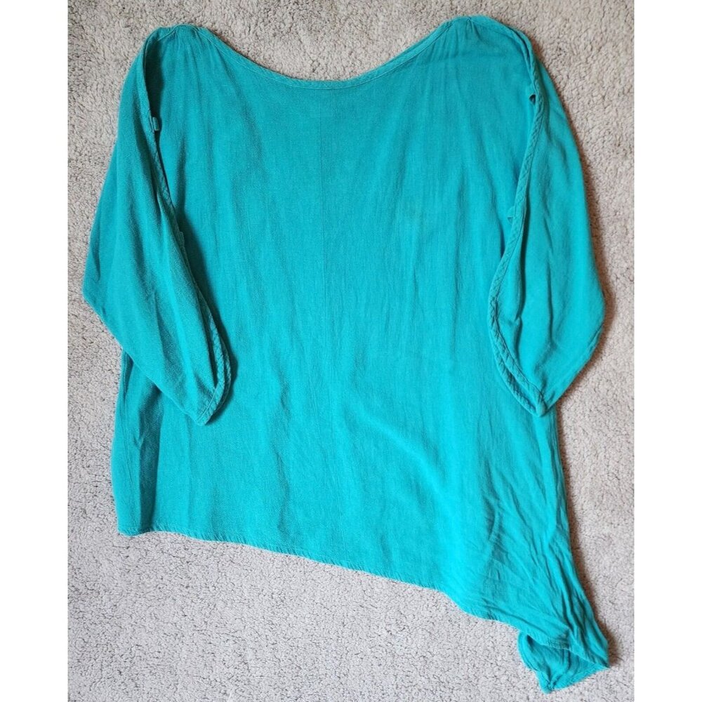 OH MY GAUZE Womens 3/4 Cut Out Sleeve Magy Tunic Lagenlook Asymmetrical Blue O/S